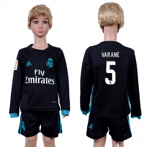 Real Madrid #5 Varane Away Long Sleeves Kid Soccer Club Jersey - Click Image to Close